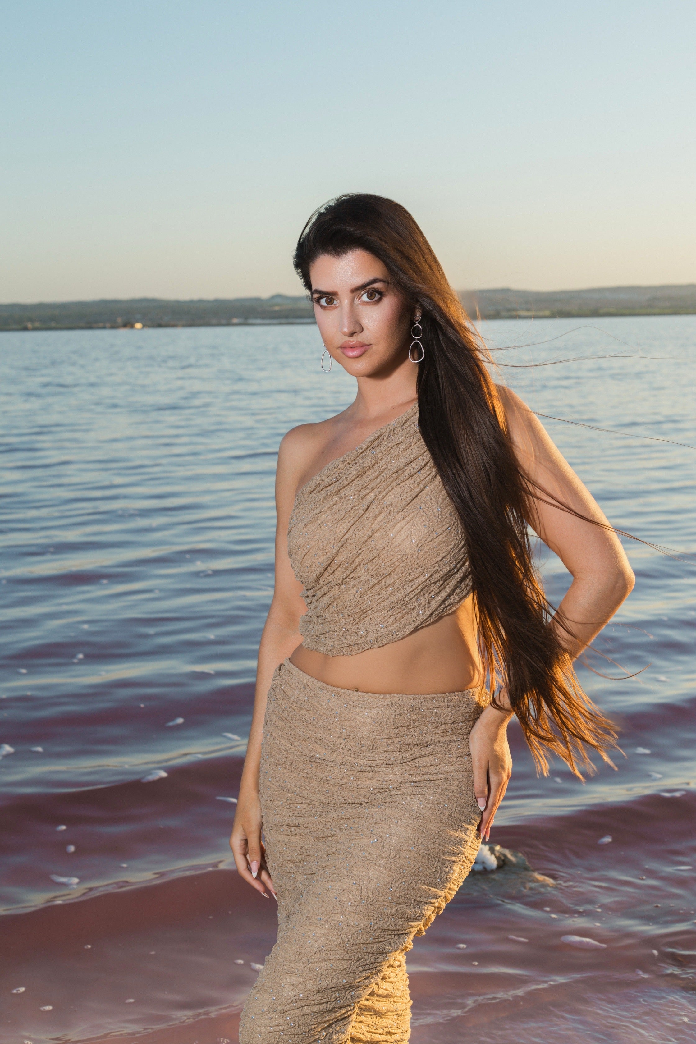 Elisabeth Two Piece Beige and Crystal Skirt