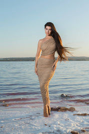 Elisabeth Two Piece Beige and Crystal Skirt