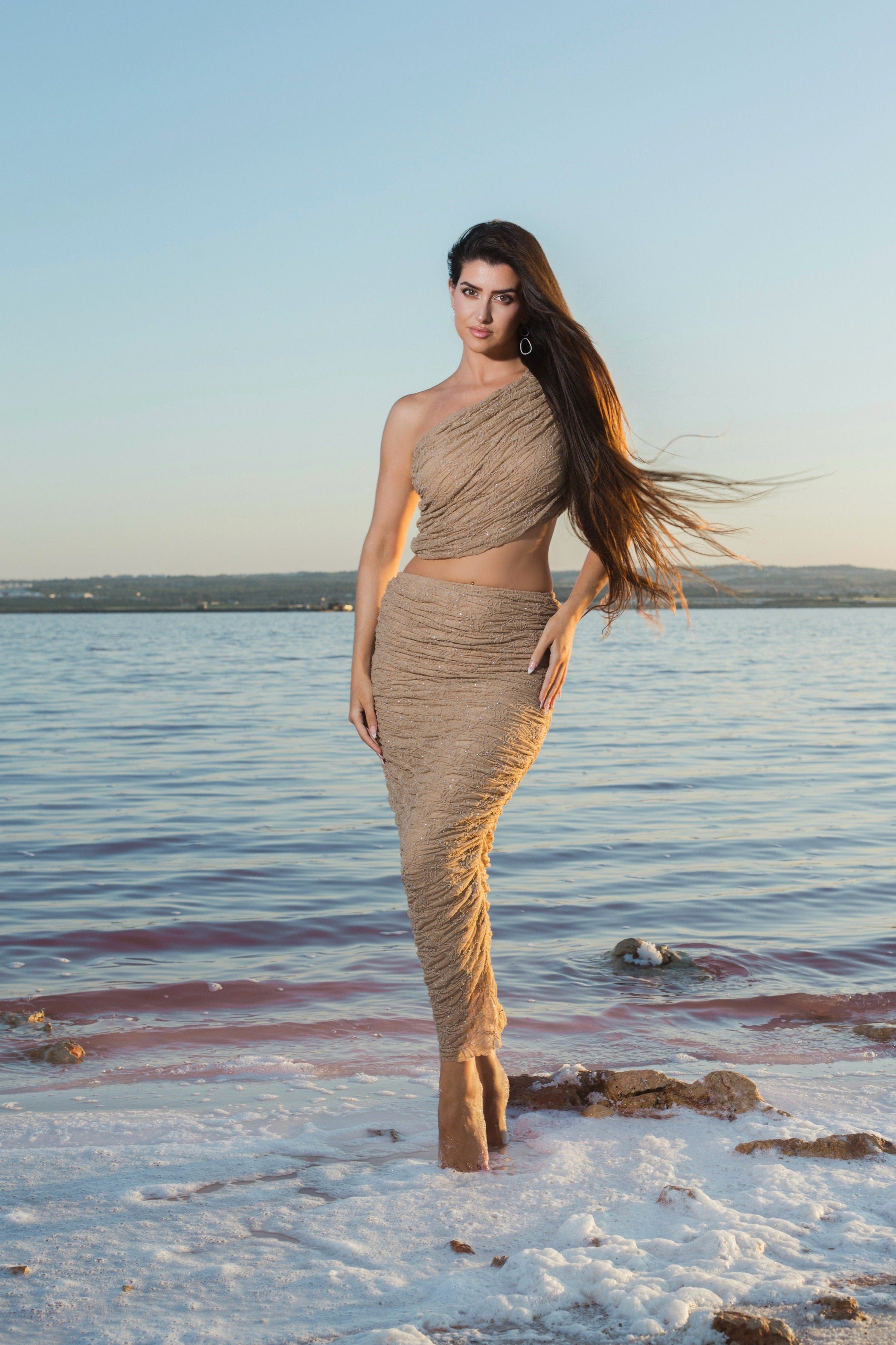 Elisabeth Two Piece Beige and Crystal Skirt