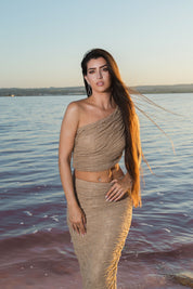Elisabeth Two Piece Beige and Crystal Skirt
