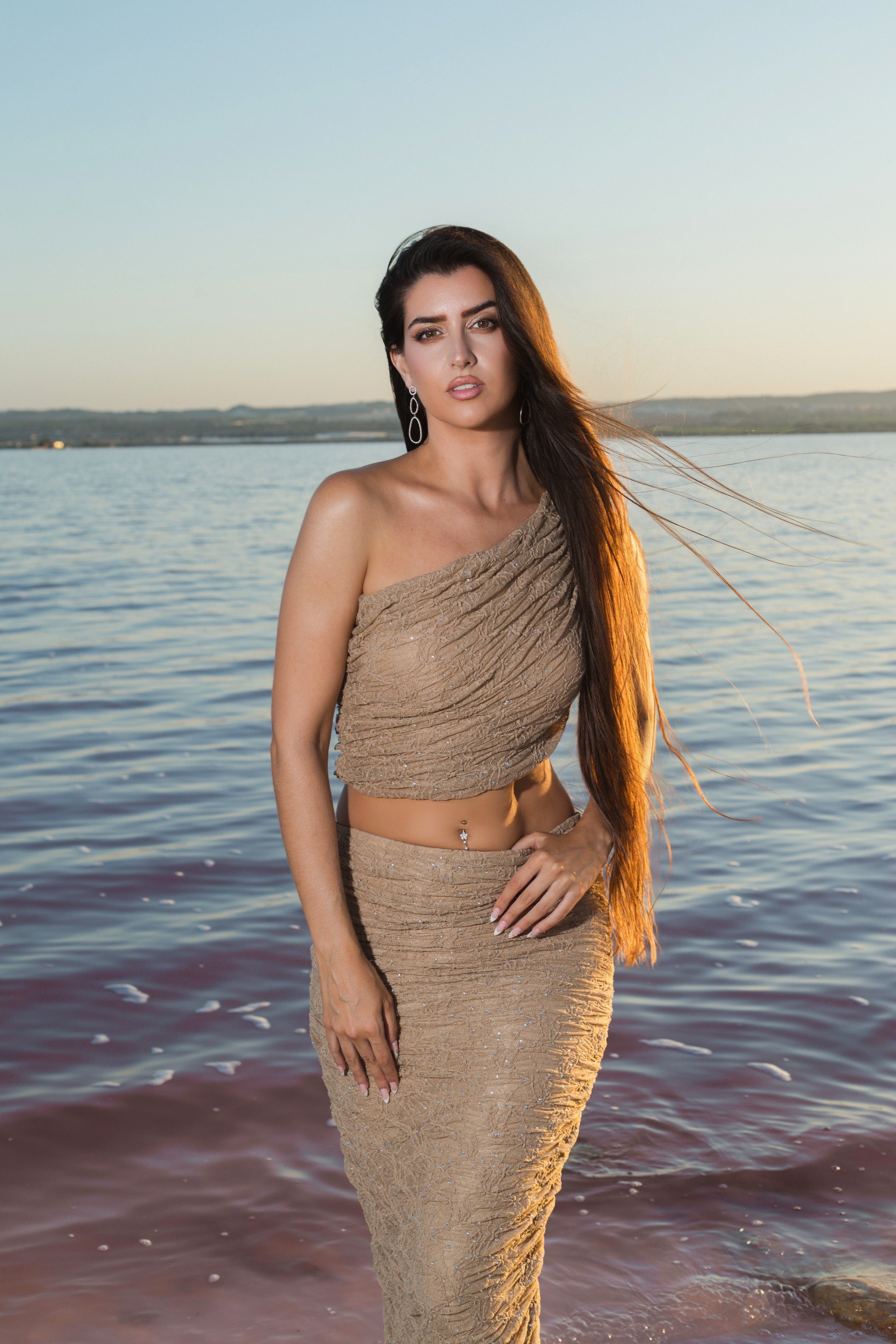 Elisabeth Two Piece Beige and Crystal Skirt