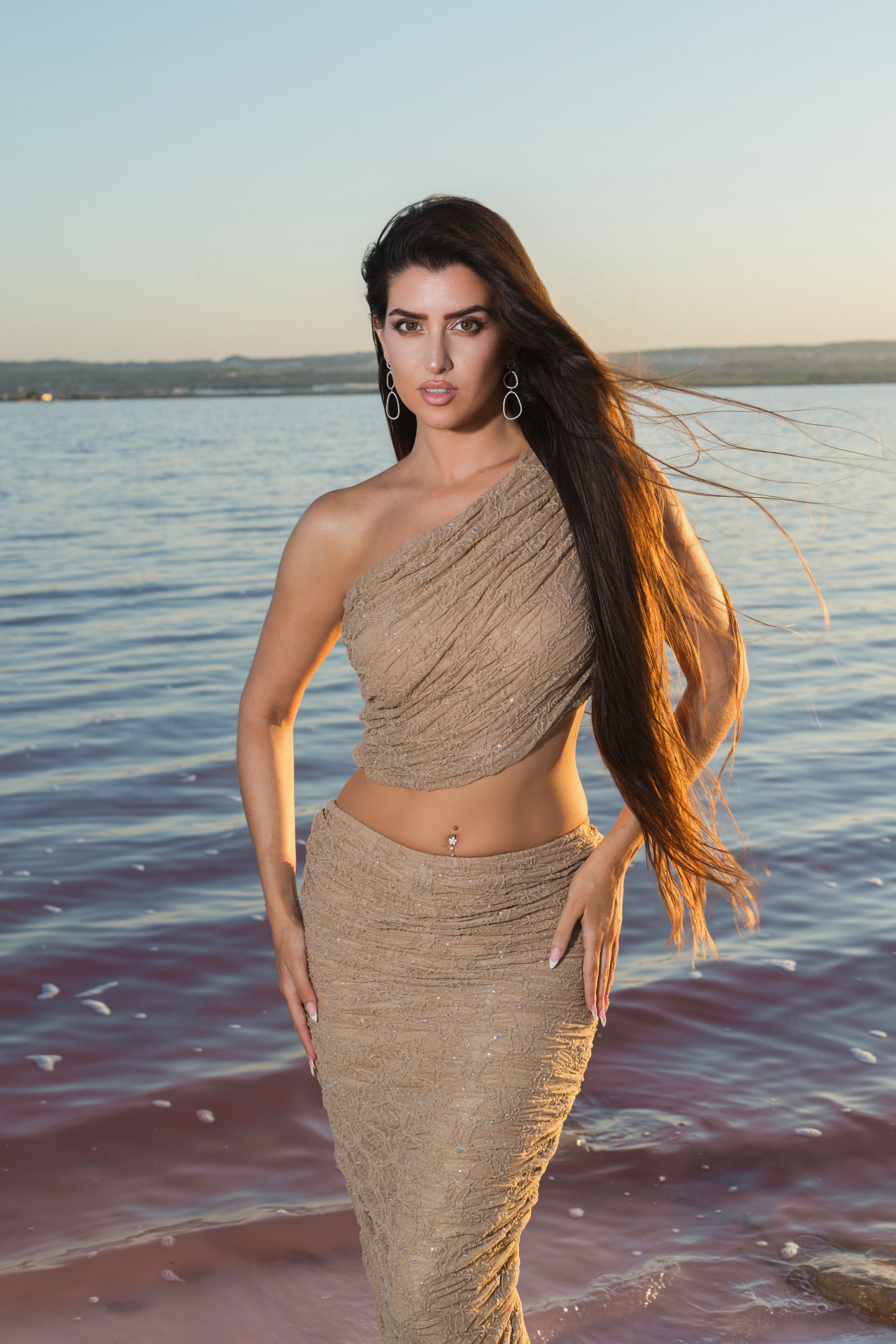 Elisabeth Two Piece Beige and Crystal Skirt
