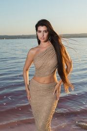 Elisabeth Two Piece Beige and Crystal Skirt