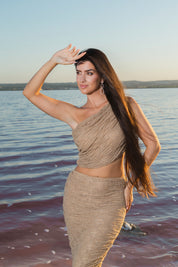 Elisabeth Two Piece Beige and Crystal Skirt