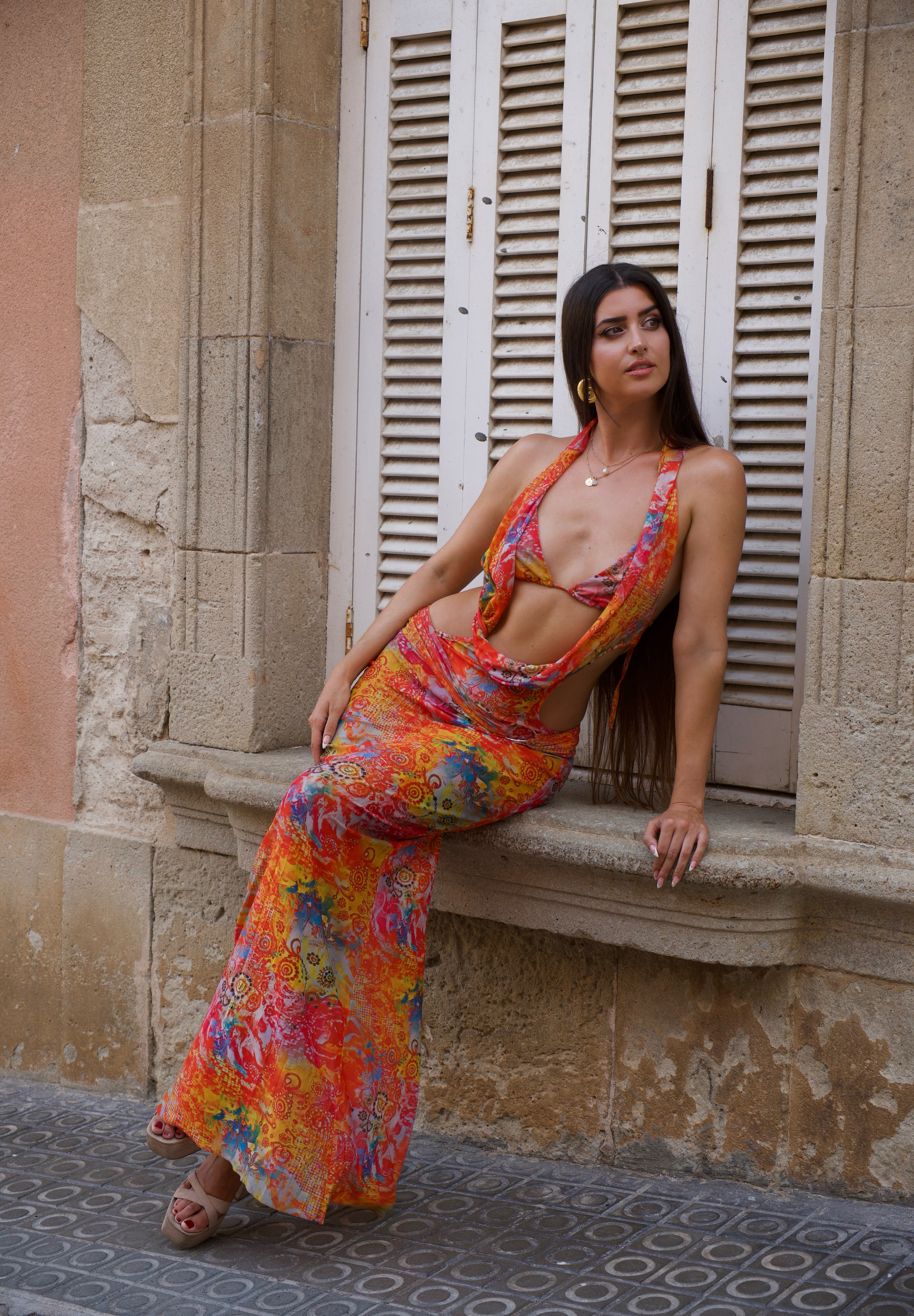 aje helena maxi dress AJE Helena Silk Dye Maxi Dress In Miami Dye Size M/ AU 10